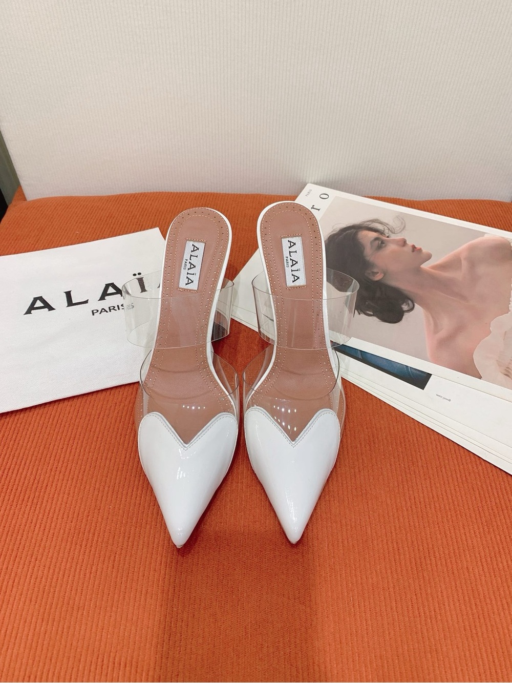 Alaia White Pointed Patent & Clear Mule